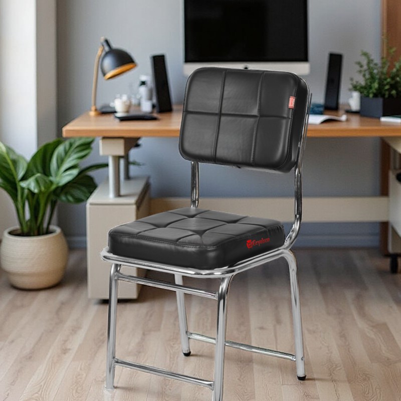 Goyalson Office Chair Visitor Study Library Chair Home Chair Without arm Rest with Chrome Frame and Cushion seat Back