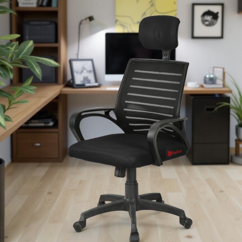 GOYALSON® Ergonomic Mesh Office Chair with Headrest – Revolving Computer Chair, Breathable Back, Height Adjustable, Cushioned Seat for Home, Study & Reception