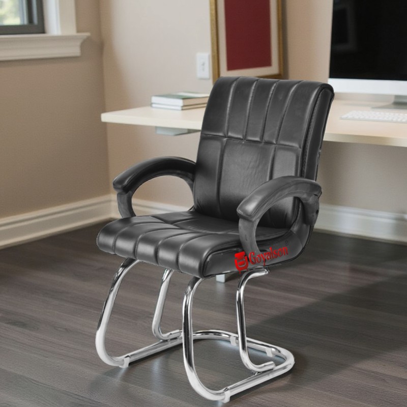 GOYALSON® Deluxe Visitor Chair featuring a plush cushioned seat and backrest, supported by a sturdy chrome-finished frame. Designed for lasting comfort and durability, it’s an ideal choice for offices, reception areas, libraries, and study spaces.
