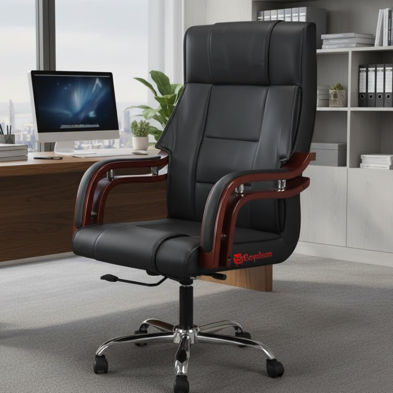 GOYALSON comfortable revolving office chair, designed for directors, principals, and managers, features supportive armrests, smooth-rolling wheels, and a cushioned seat and backrest for enhanced comfort and ease of movement.