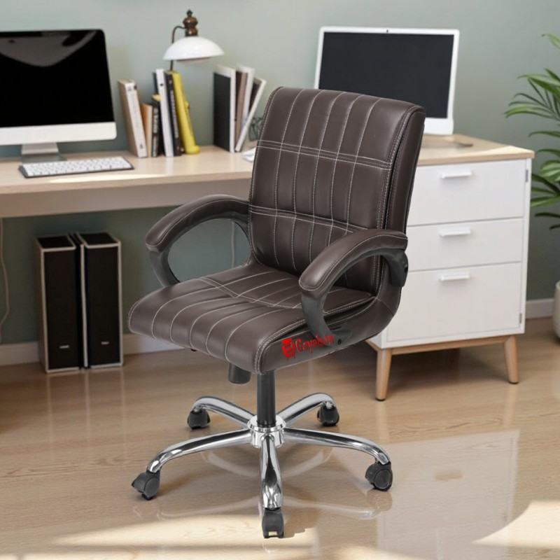 GOYALSON® ergonomic revolving office chair designed for directors, principals, and managers, featuring supportive armrests, smooth-gliding wheels, and a well-padded seat and backrest to provide superior comfort throughout the day.