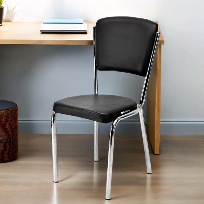 GOYALSON® Visitor Office Chair featuring a sturdy Chrome frame, cushioned seat and backrest, armless design, and a fixed base without wheels.
