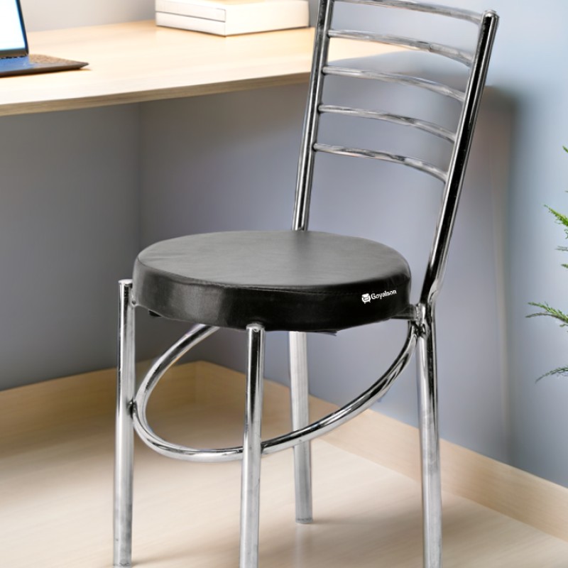 GOYALSON® ergonomic chair with a chrome-polished frame and leatherette seat, ideal for offices, homes, study areas, hotels, and restaurants.