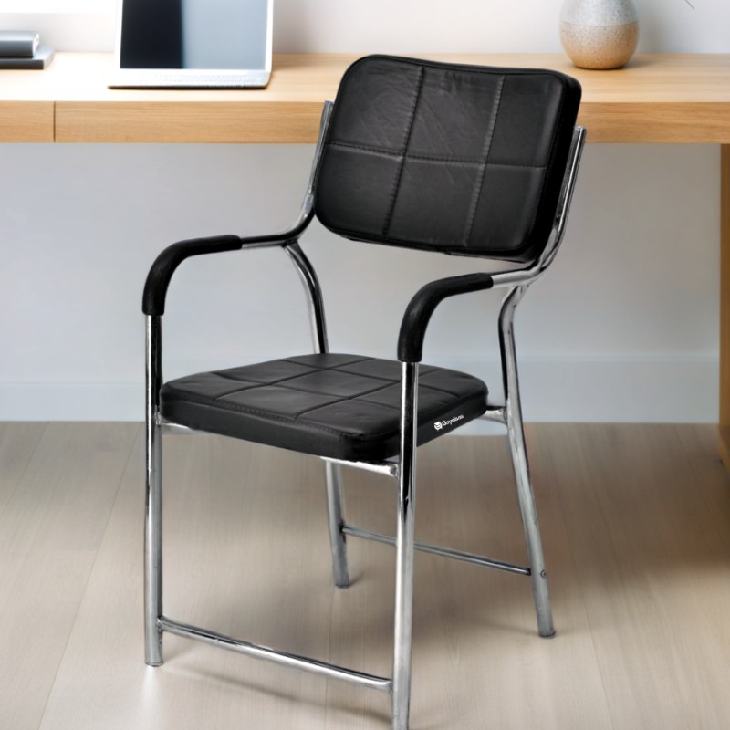 Goyalson Office Chair Visitor Reading Chair with arm Rest with chrome Frame and Cushioned seat Back, Chair Without Wheels