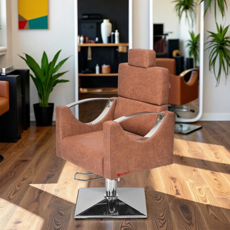 GOYALSON®  Comfortable salon chair with push-back and hydraulic system, featuring a soft leather cushioned seat and back.