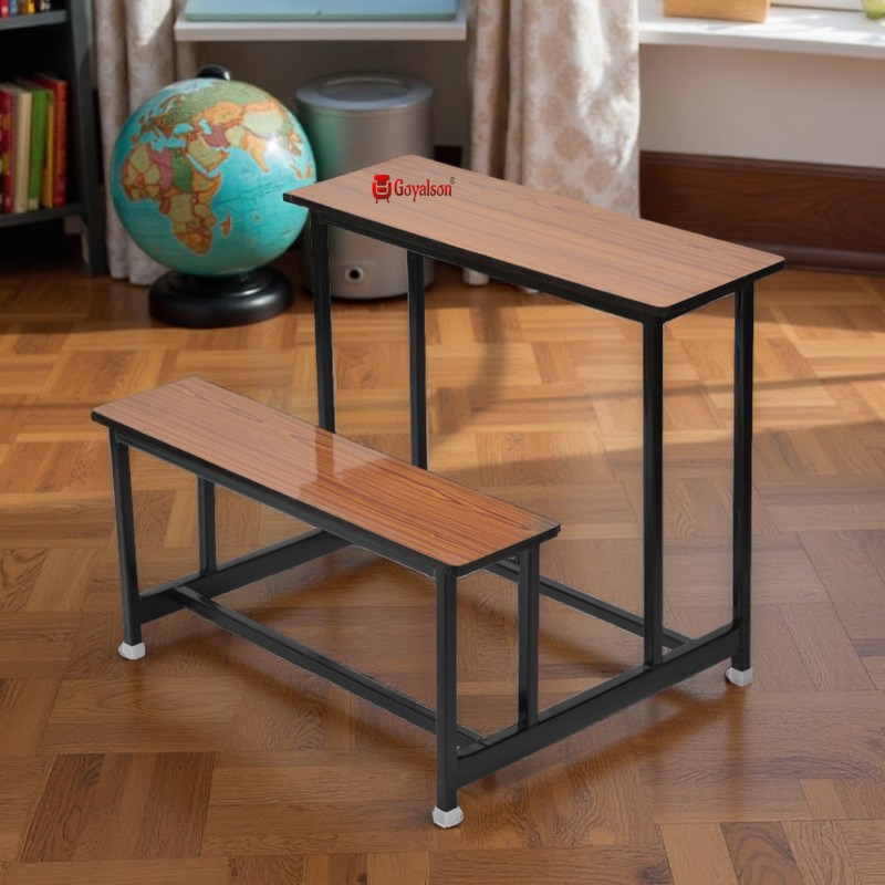 GOYALSON® Student Bench Cum Dual Desk for Class 6th to College – Double Seater Study Desk with Wooden Top, Strong & Sturdy Metal Frame for School, Tuition & Home Use