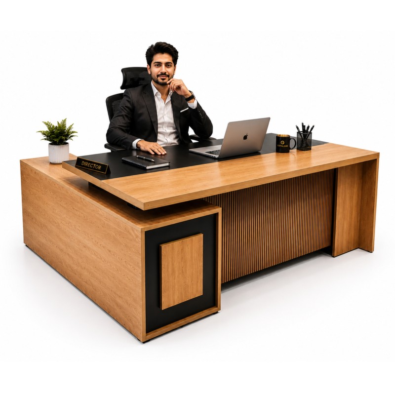Goyalson Office Executive Director Table with Side Table | Premium Wooden Cabin Desk, Size 6ft* 3 ft