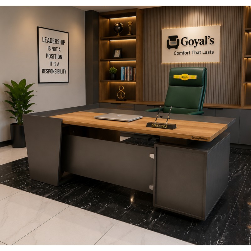 Goyalson Executive Office Table with Side Table | Premium Prelaminated Particle Board Director Desk | 8ft x 3ft