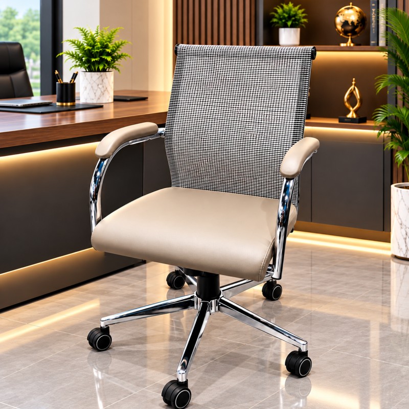 GOYALSON Revolving Office Chair – Premium Long Back Mesh Chair with Cushioned Seat, Chrome Arms & Smooth Wheels